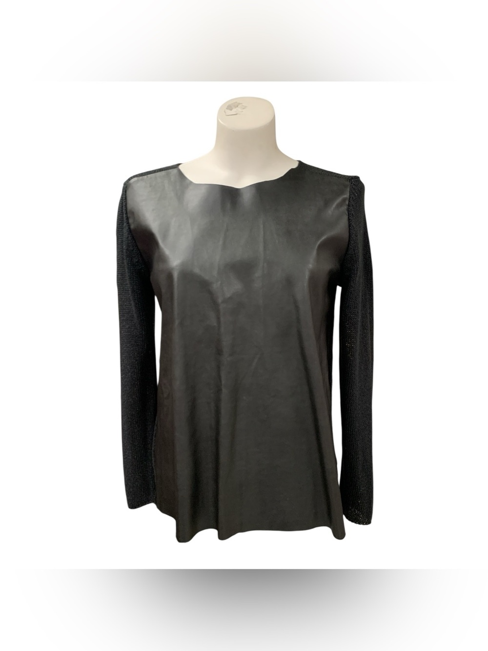 Zara Black Faux Leather Front Long-Sleeve Top Size M